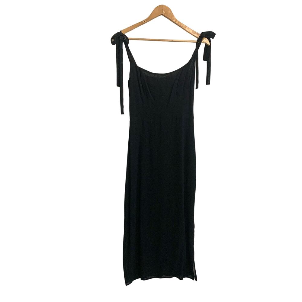 Reformation Besse Dress black midi length shoulder tie